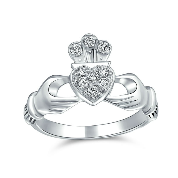 .925 Sterling Silver Irish CZ Stone Claddagh Promise Ring Size 5 6 7 8 9 10